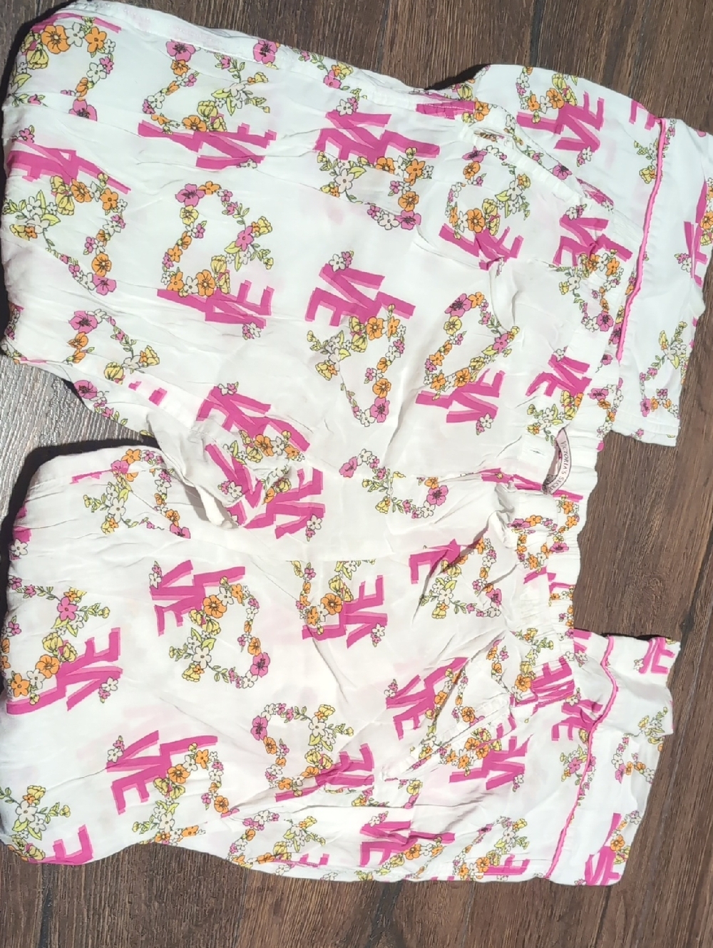 Victoria's Secret White Floral Logo Pajama Pants